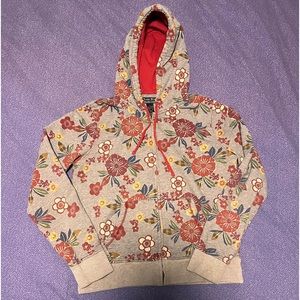 Lucky Brand Y2K zip hoodie. Grey w/red flower design. Size L Nice condition